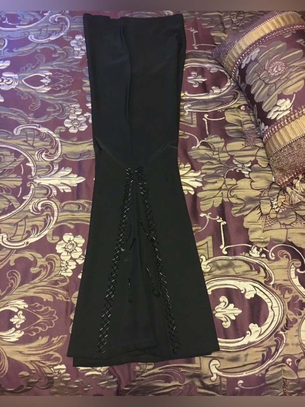 Black Lace-Up Beaded Flared Pants European Size 5
